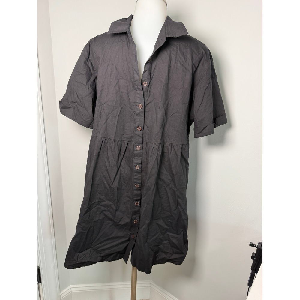 Unbranded Black 100% Cotton Short Sleeve Tiered Babydoll Shirt Dress Large